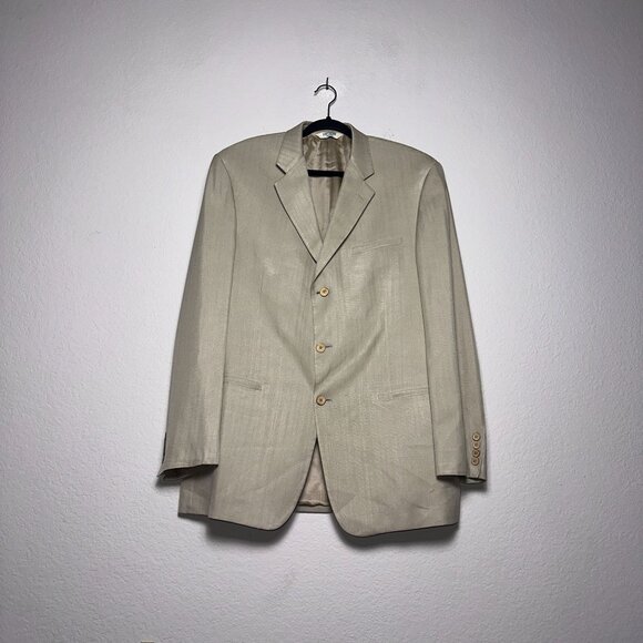 Joseph & Feiss Silk Blazer Sport Coat Men 42L Tan Classic Formal Business Prep - Picture 1 of 16